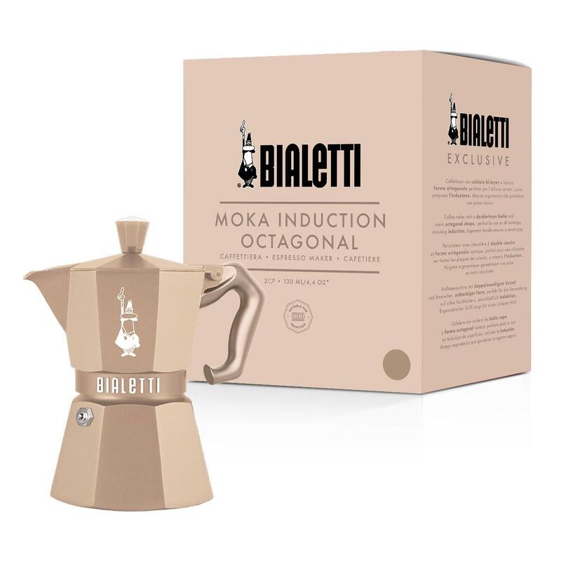 Cafetera Espresso Bialetti Moka Exclusive Octagonal Induction 3 Tazas Arena Del Desierto Compatible Con Gas E Inducción