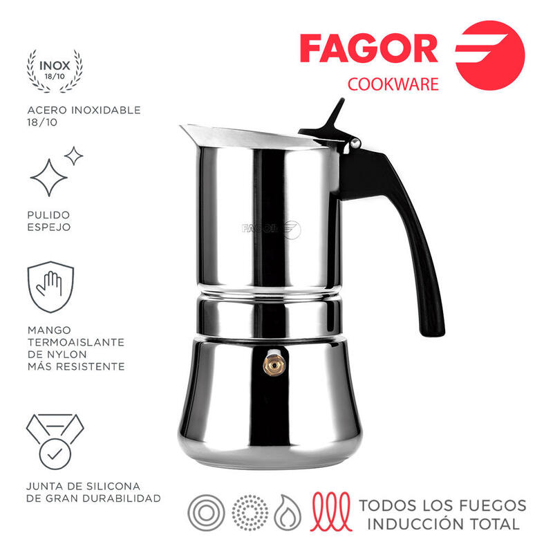 Cafetera Inox Etnica 10 Tazas Acero Inoxidable 18/10 Fagor