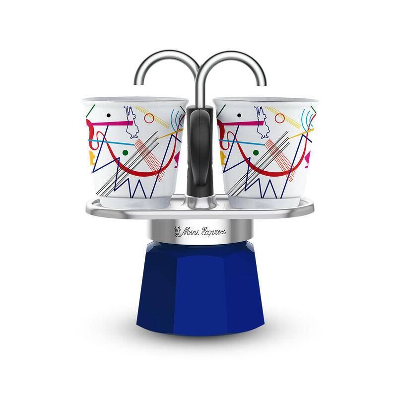 Cafetera Italiana Bialetti Mini Express Kandinsky Azul, Plata