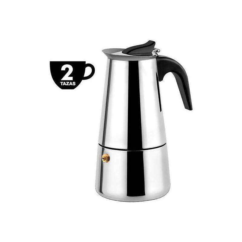 Cafetera Muvip Italiana De Acero Inoxidable - Capacidad Para 2 Tazas - Compatible Con Diferentes Tipos De Cocinas - Asa