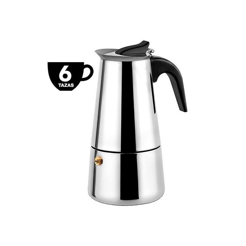 Cafetera Muvip Italiana De Acero Inoxidable - Capacidad Para 6 Tazas - Compatible Con Diferentes Tipos De Cocinas - Asa