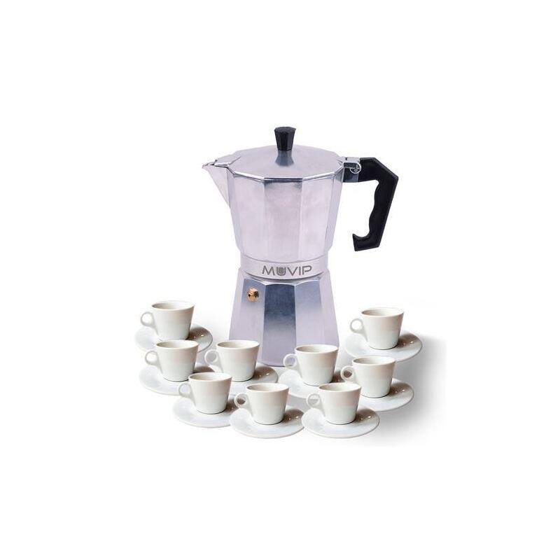 Cafetera Muvip Mv0602 De Aluminio Capacidad 9 Tazas - Mango Ergonomico - Antiadherente - Apta Para Placas Electricas,