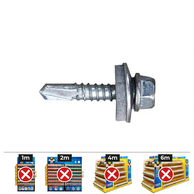 Caja 1000 Unid. Tornillo 7301 Punta Broca Cabeza Hexagonal Ø 4,8x19 Mm Arandela De Epdm Ø14 Cincado