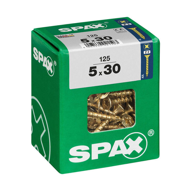 Caja 125 Unid. Tornillo Madera Cabeza Plana Yellox 5,0x30mm Spax