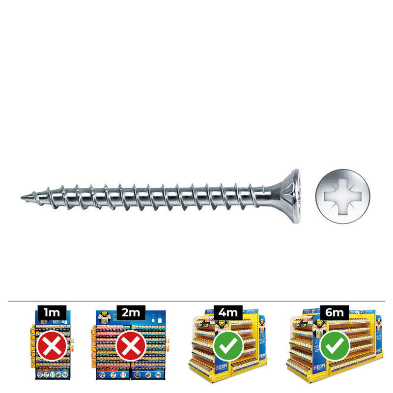 Caja 250 Unid. Tornillo Madera Avellanado Pozi Din/Ref Vlox Ø4x60mm Zincado+Lubr. Celo