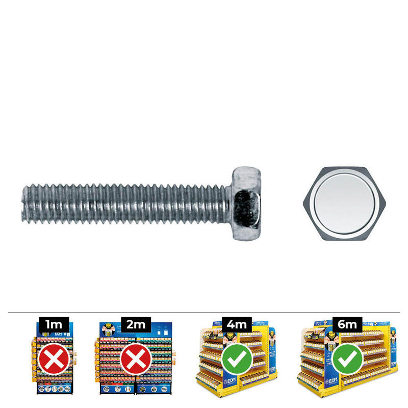 Caja 250 Unid. Tornillo Metrica Hexagonal Din/Ref 933 Ø6x50mm Zincado Celo