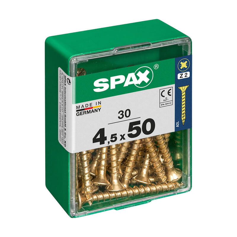 Caja 30 Unid. Tornillo Madera Cabeza Plana Yellox 4,5x50mm Spax