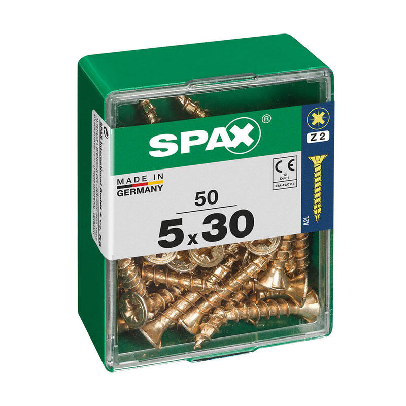 Caja 50 Unid. Tornillo Madera Cabeza Plana Yellox 5,0x30mm Spax