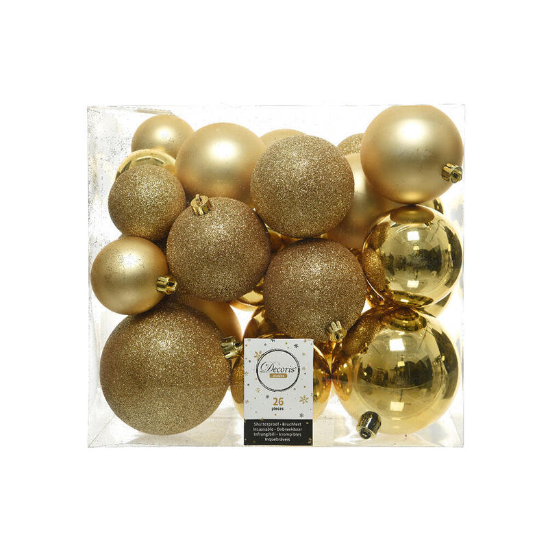 Caja De 26 Bolas Doradas Varios Tamaños Ø6cm/Ø8cm/Ø10cm