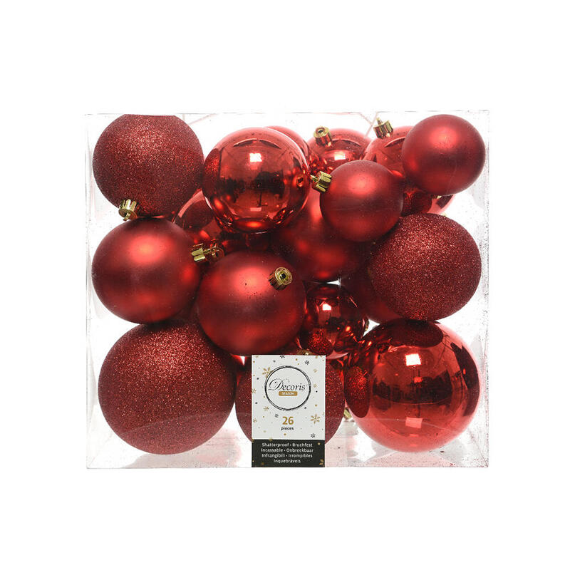 Caja De 26 Bolas Rojas Varios Tamaños Ø6cm/Ø8cm/Ø10cm
