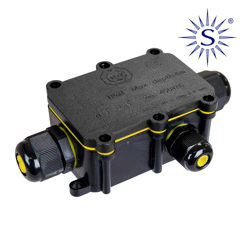 Caja De Empalmes Aerea Para Exterior Estanca Con 3 Prensaestopas Ip68 Para Exterior 8x5,2x3,7cm Black Series Solera (Retractilado) Bk-3p