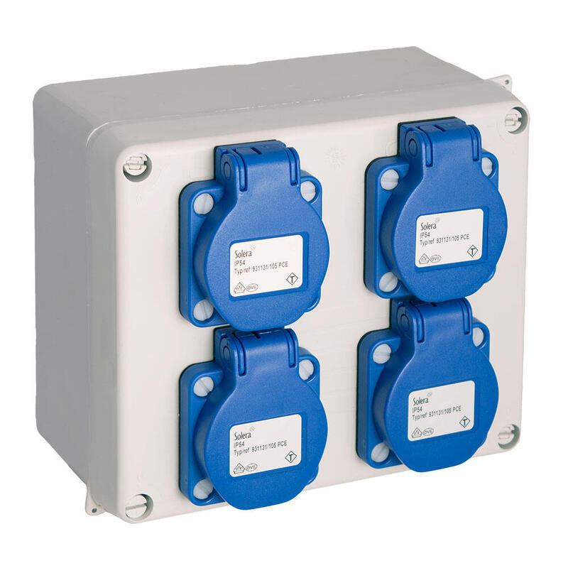 Caja Estanca Montada 165x135x70 Mm Con 4 Bases Schuko 2p+T, 16a, 250v~, Ip54. 817-42p Solera