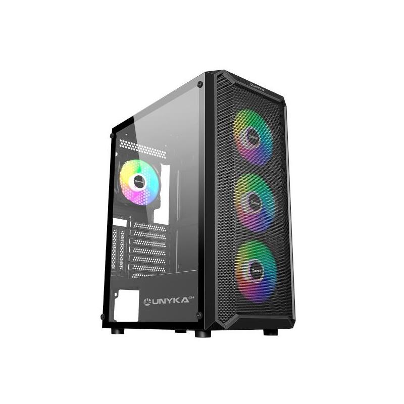 Caja Pc Unykach Armor 3gen Atx, Micro Atx, Itx - Lateral De Vidrio Templado - Usb-A 3.0 Y Audio - 4 Ventiladores 120mm