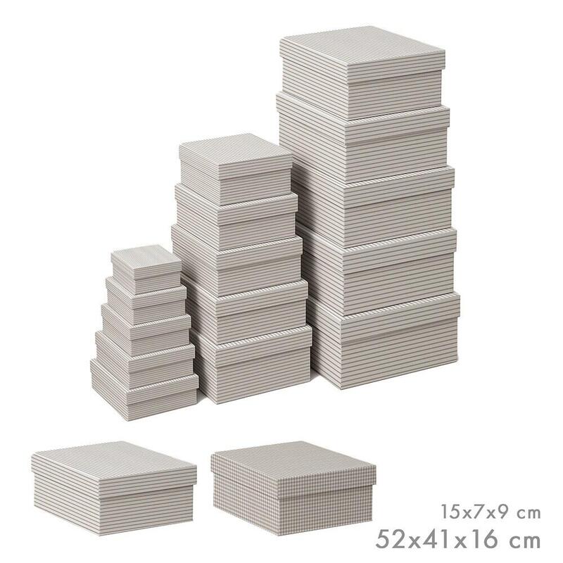 Cajas De Almacenamiento Encajables, Diseño Vichy/Rayas, Medidas Variadas, Set 15 Piezas.