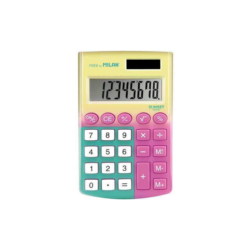 Calculadora Milán Sunset 8 Dígitos Alimentación Dual (Celula Solar/Pila 1.5v) Colores Surtidos