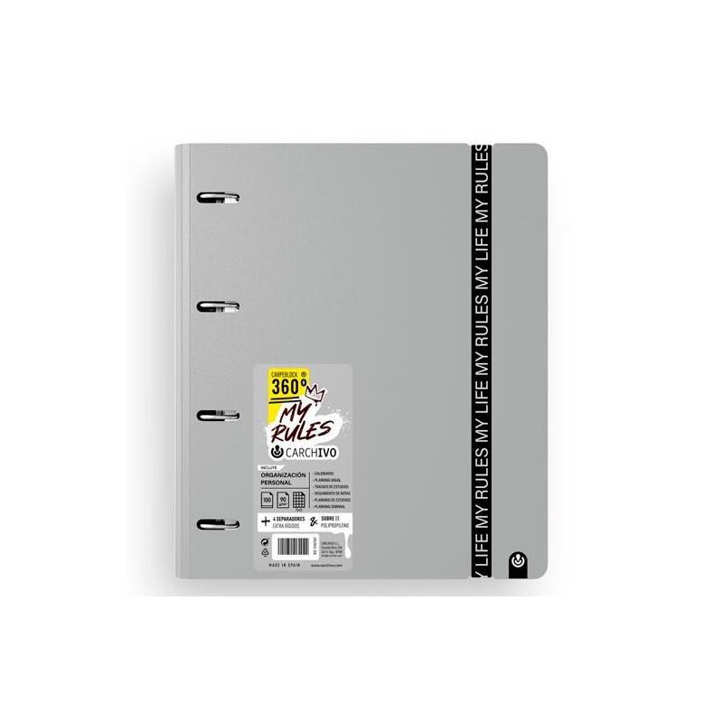 Carchivo Carpeblock 360 My Rules Con Recambio 100h A4 5x5 90gr 4 Separadores Pp Foam Gris