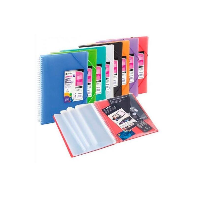 Carchivo Carpeta Archivex-Star Espiral Pp Extra 80 Fundas A4 C/Sobre Cierre C/Gomas Azul