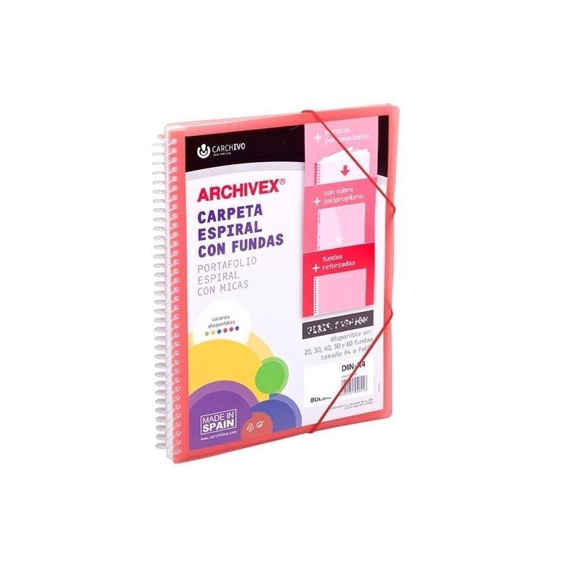 Carchivo Carpeta Con Fundas 50 Archivex Star Espiral A4 C/Gomas Sobre C/Solapa Personalizable Rojo