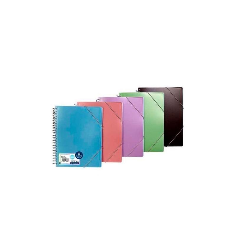 Carchivo Carpeta Metal Espiral Pp 20 Fundas A4 Cierre C/Gomas Colores Metalicos Surtidos