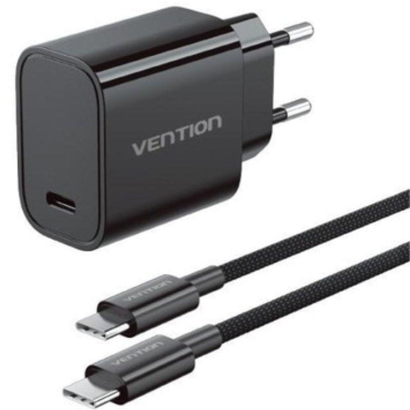 Cargador De Pared Gan Vention G18b0-Eu 1xusb Tipo-C + Cable Usb Tipo-C 30w