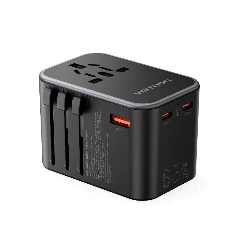 Cargador De Pared Universal Vention Fjdb0 Toma De Corriente Universal 2xusb Tipo-C 1xusb 65w