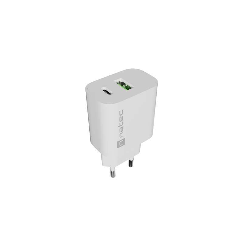 Cargador De Red Natec Ribera 1x Usb-A + 1x Usb-C 20w Blanco