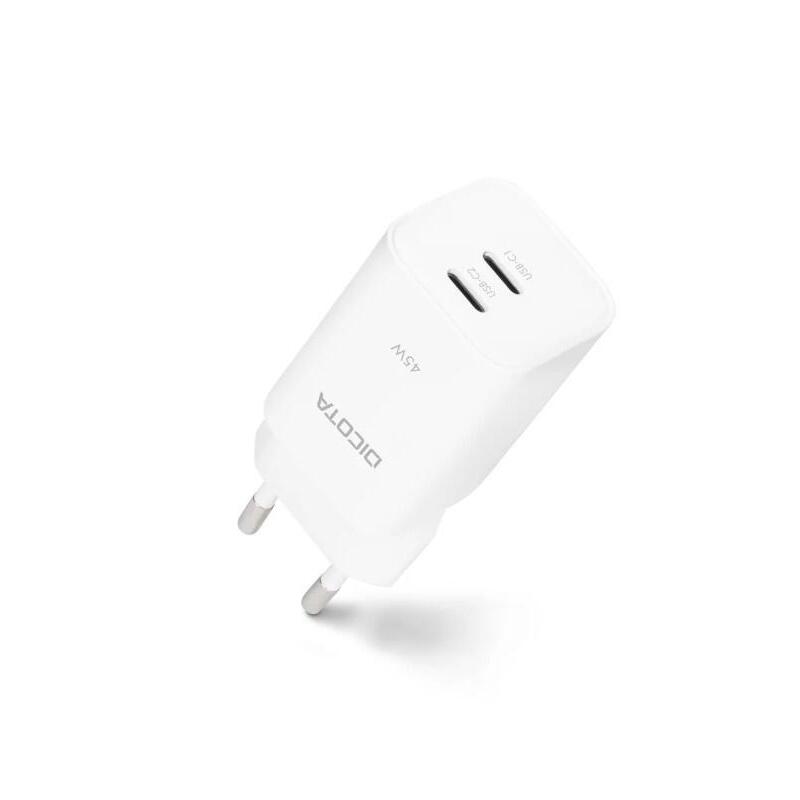 Cargador Gan 45w 2xusb-C Blanca