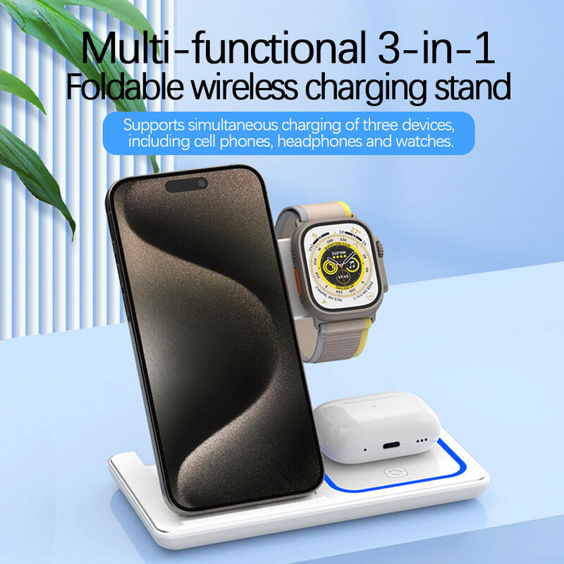 Cargador Inalambrico 3 En 1 15w Carga Rapida Para Dispositivos Qi Blanco