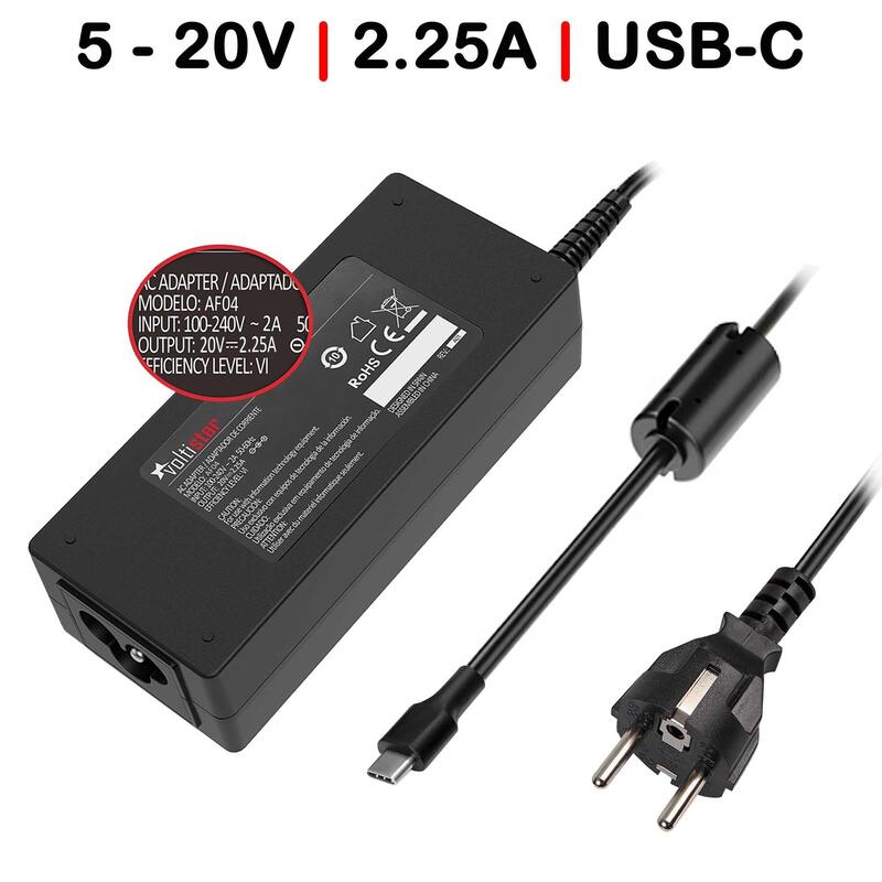 Cargador Multivoltaje Usb C Para Portátil 5v 20v 2.25a 45w Negro