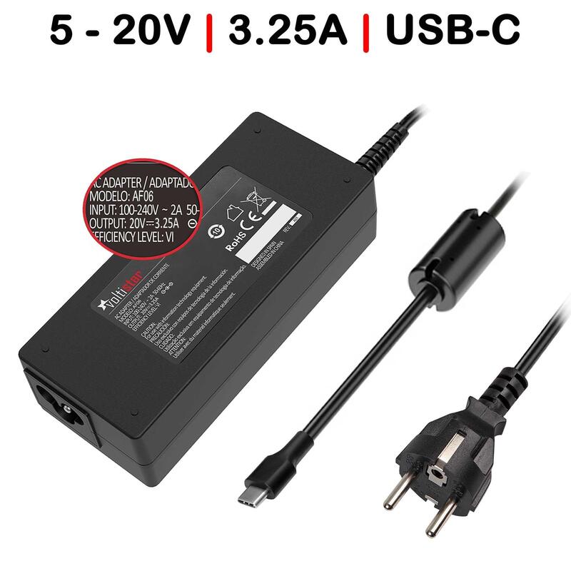 Cargador Multivoltaje Usb C Para Portátil 5v 20v 3.25a 65w Negro