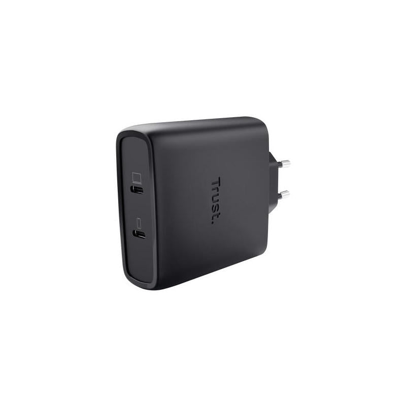 Cargador Pared/Viaje 2xusb-C 100w Maxo Negro Trust Cargador De Pared Gan 100w/ 2xusb Tipo-C/Incluye Cable Usb Tipo-C/ 100w.