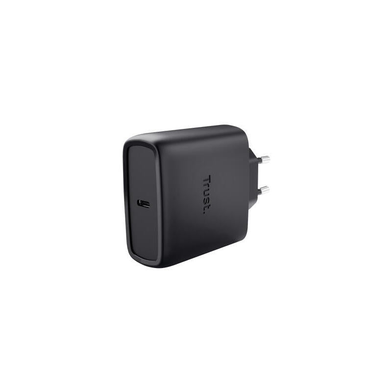 Cargador Pared/Viaje Usb-C 65w + Cable Usb-C 2 M Maxo Negro Trust Cargador De Pared Gan 65w/ 1xusb Tipo-C/ Incluye Cable Usb Tipo-C/ 65w.