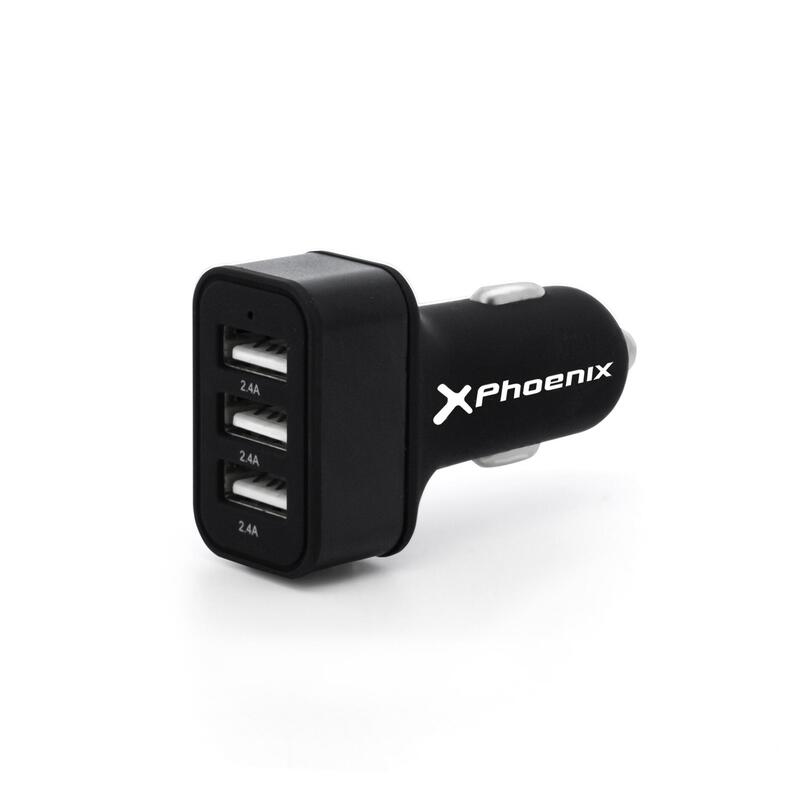 Cargador Universal Phoenix Phcarcharger3usb Para Coche/ Mechero 5v / 3 X Usb 7.2a Negro Acabado En Silicona