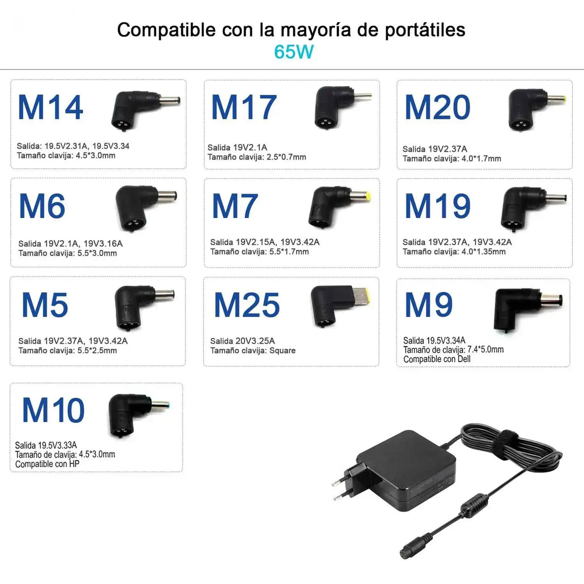 Cargador Universal De Pared Ultra Portable 65W 10Tips