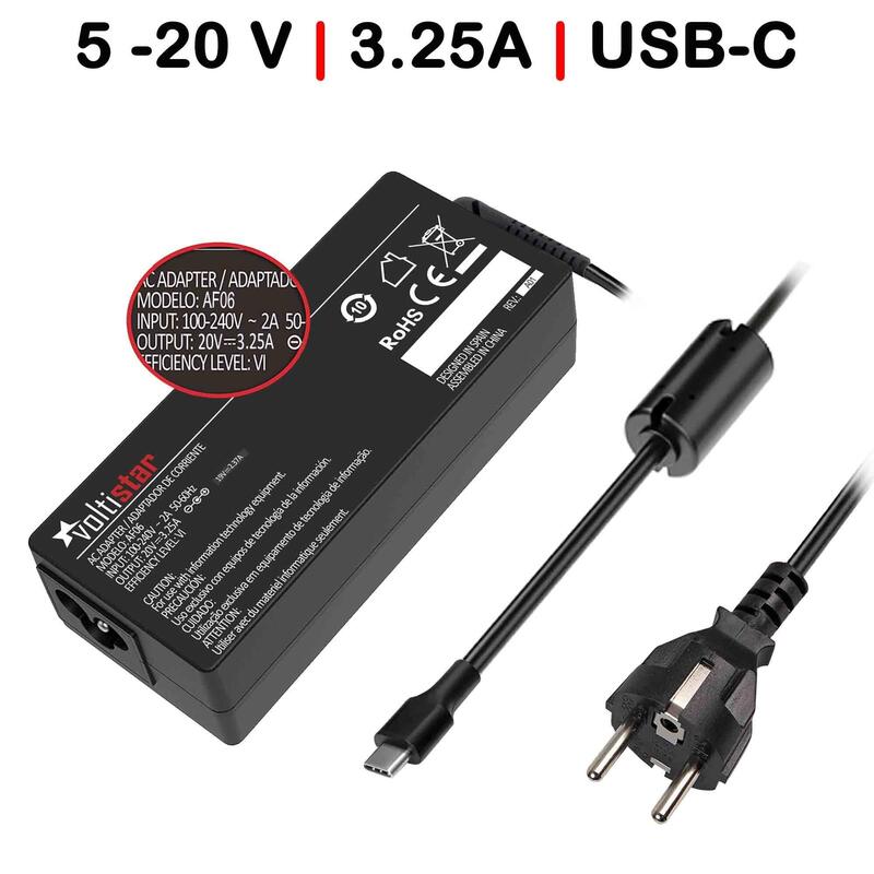 Cargador Usb C Multivoltaje Para Portátil 5v 20v 3.25a 65w Negro
