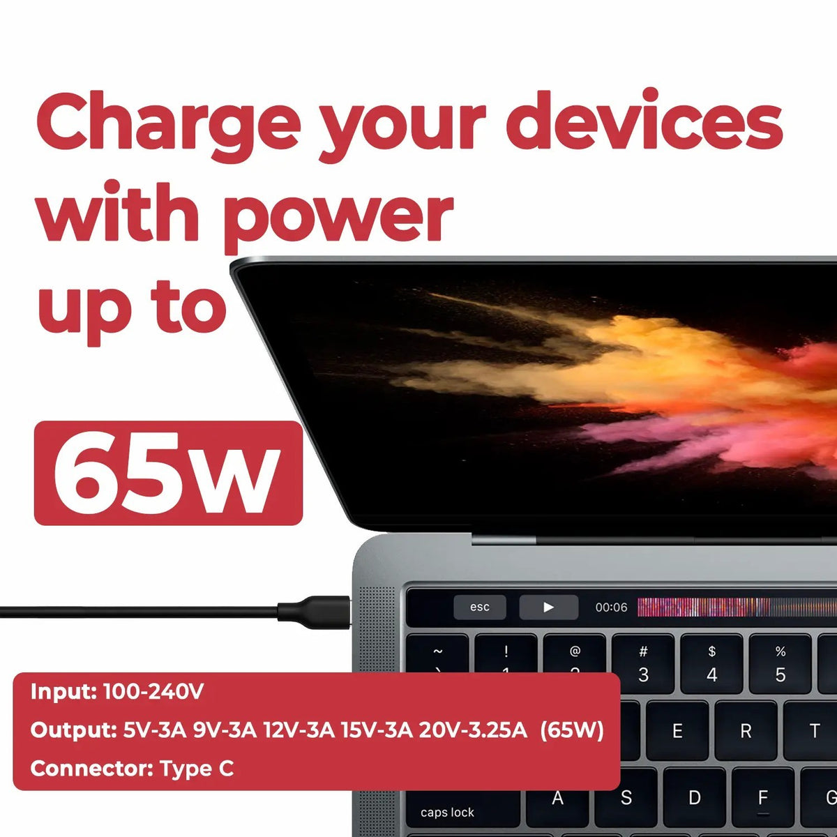 Cargador Usb-C Para Portátil Macbook Pro 13" 2021 2020 2019 2018 2017 2016 (A1706 A1707 A1708 A1718) 65W