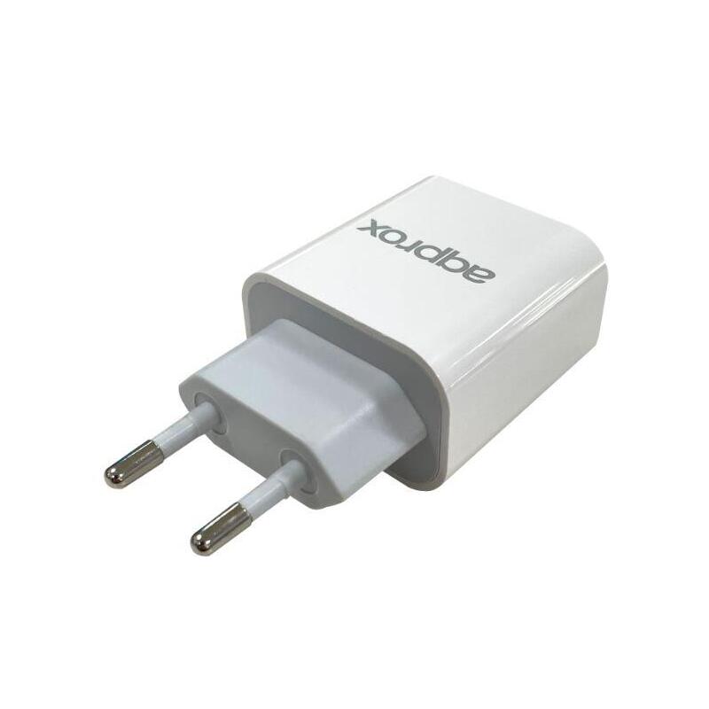 Cargador Usb De Viaje/Pared Dual 3.0a Type-C Blanco Approx Usb Tipo C/ Hasta 20w