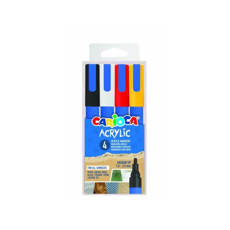 Carioca Acrylic Pack De 4 Marcadores De Pintura Acrilica - Punta Redonda Media 1.8-2.5mm - Tinta A Base De Agua - Alta
