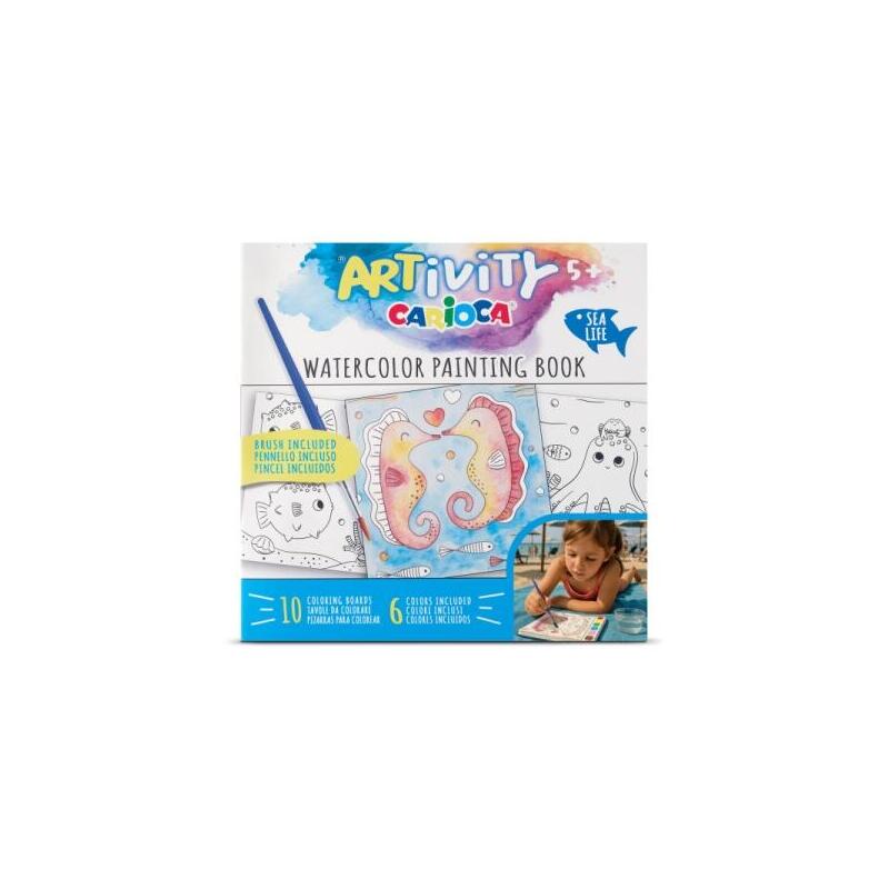 Carioca Artivity Acuarelas Sea Life Libro Para Colorear Con Acuarelas - Cada Pagina Contiene Una Paleta Con 6 Colores