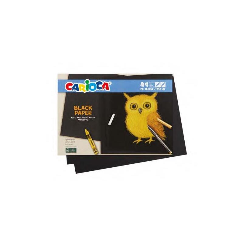 Carioca Black Pack Con 20 Hojas A4 De Color Negro - Papel De 150gr - Recomendado Para Tizas, Ceras, Rotuladores