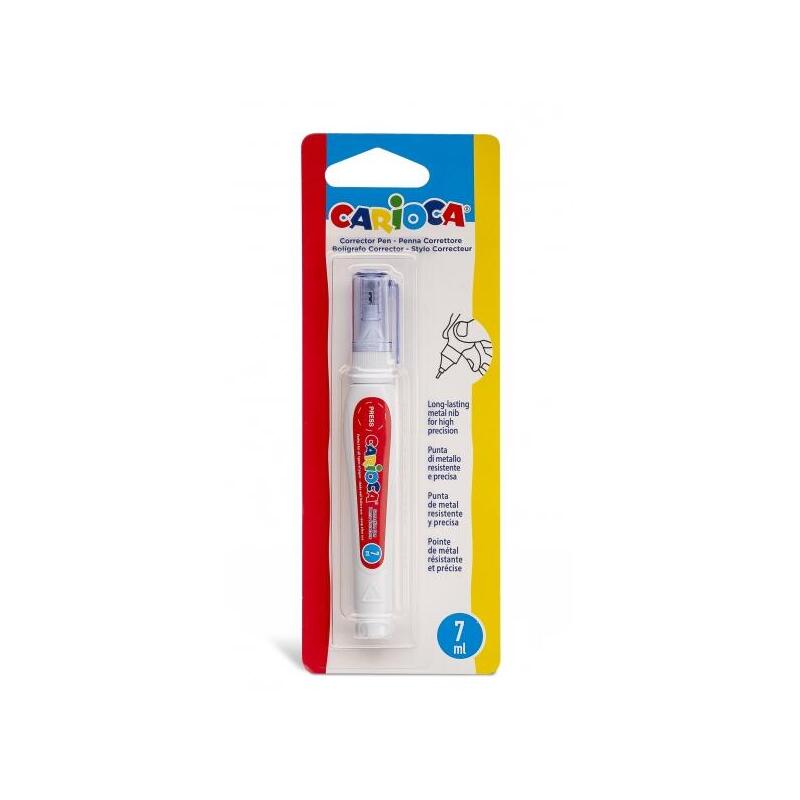 Carioca Corrector Pen Boligrafo Corrector - Punta De Metal Resistente Y Precisa - Apto Para Todo Tipo De Papel - Secado
