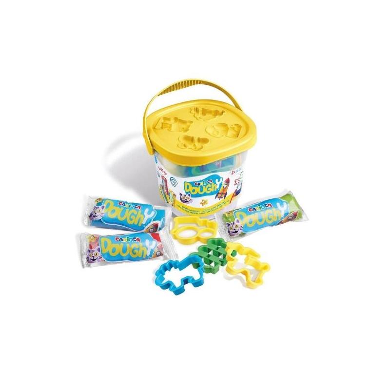 Carioca Doughy Cubo Con 3 Paquetes De Pasta De Modelar 50gr + 4 Moldes - Blanda Y Flexible - Facil De Amasar Y Moldear