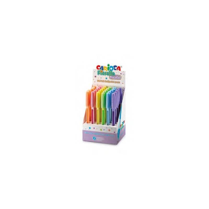 Carioca Fiorella Expositor Con 30 Boligrafos De Colores Tinta Gel - Punta De Bola 1mm - Cuerpo Transparente Pastel -