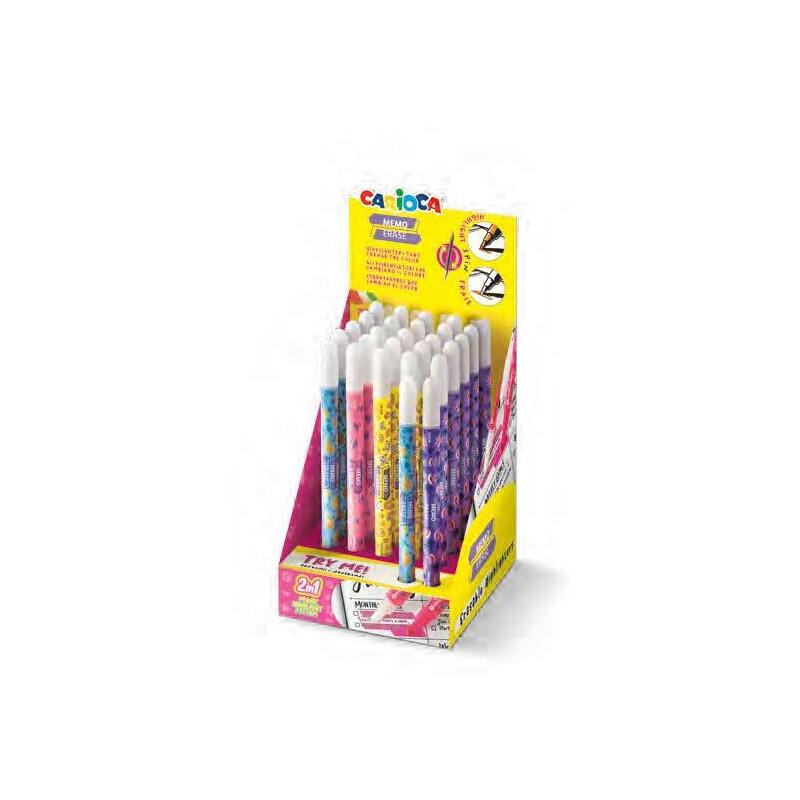 Carioca Memo Erase 2 En 1 Expositor Con 25 Rotuladores +2 Para Probar - Una Punta Subraya Y La Otra Borra El Color -