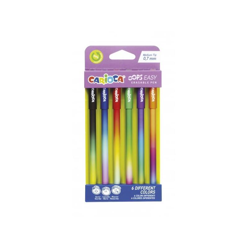 Carioca Oops Easy Blister De 6 Boligrafos Borrables - Tinta Termo Sensible - Cuerpo Con Efecto Degradado - Punta De Ø