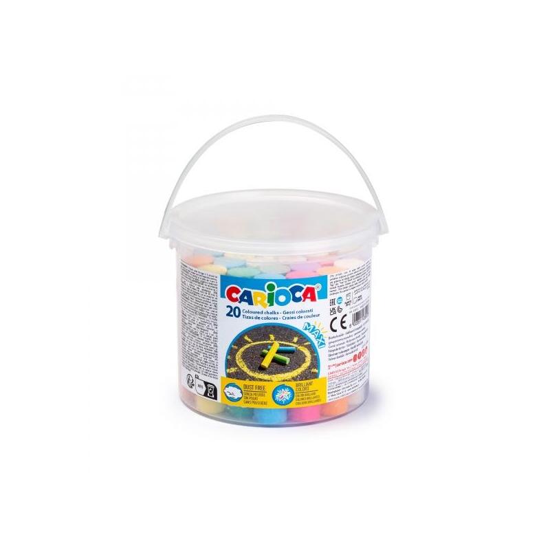 Carioca Pack De 20 Tizas Maxi Bote Con Asa - Sin Polvo - Colores Brillantes - Lavables - Faciles De Borrar - Color