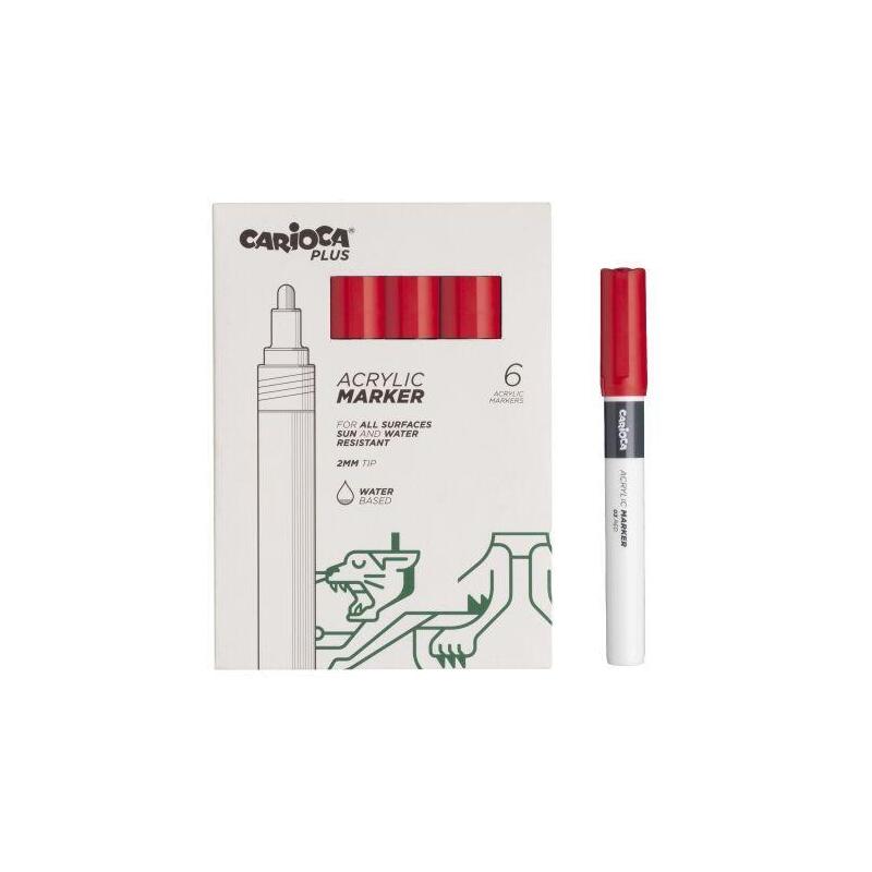 Carioca Plus Pack De 6 Marcadores Acrilicos - Punta 2mm - Rojo