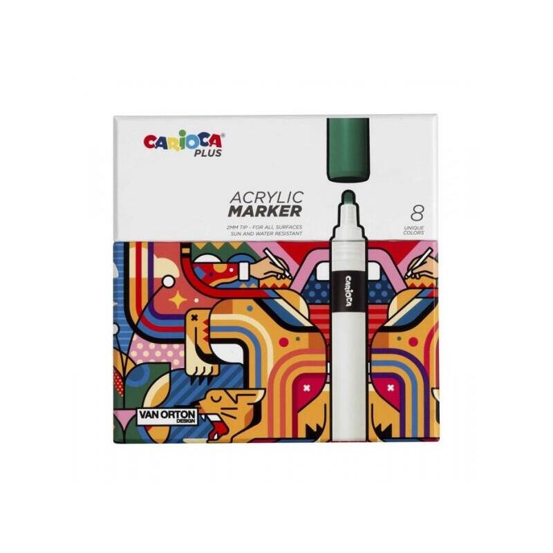 Carioca Plus Pack De 8 Marcadores Acrilicos - Punta 2mm - Colores Surtidos