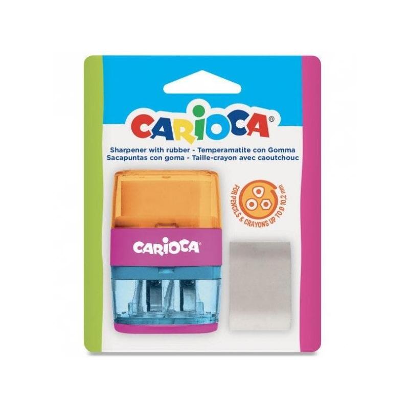 Carioca Sacapuntas Con 2 Agujeros + Goma - Colores Surtidos