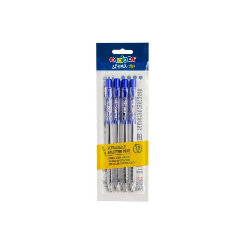 Carioca Sfera Pack De 4 Boligrafos Retractiles - Punta Ø 1mm - Click Facil Y Comodo - Escritura Suave Y Fluida - Color